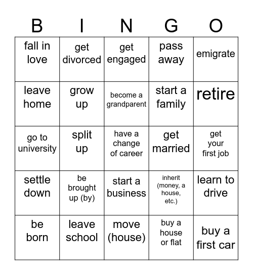 Life Bingo Card