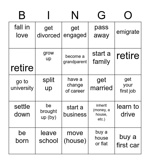 Life Bingo Card