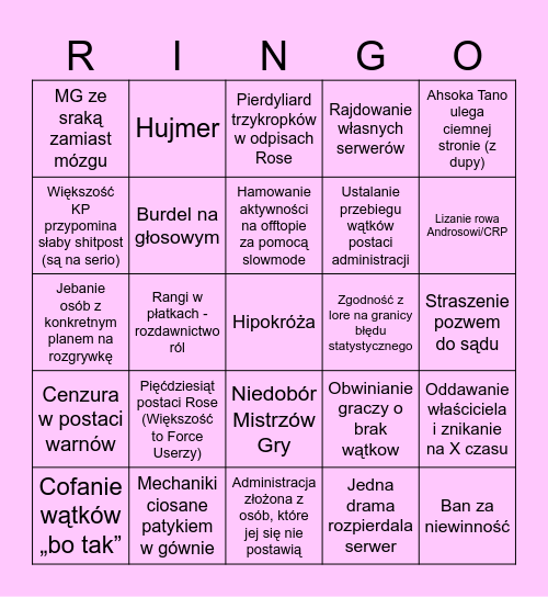 Rosowe Bingo Card