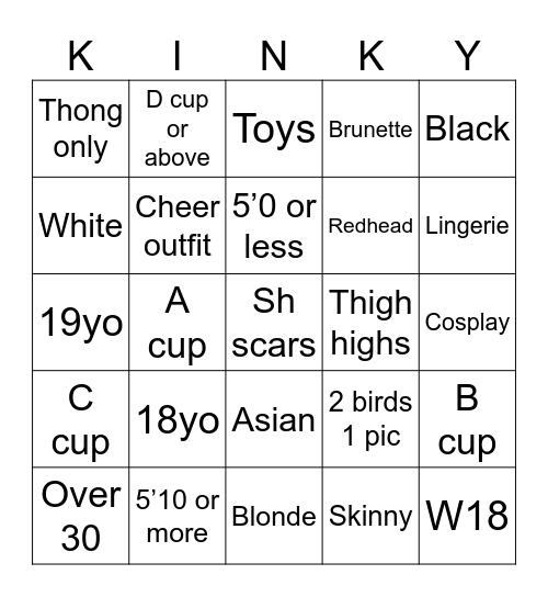 Naughty Bingo Card