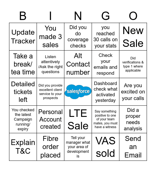 Salesforce Bingo Card