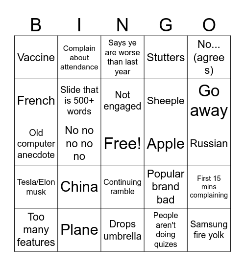 Con bingo Card