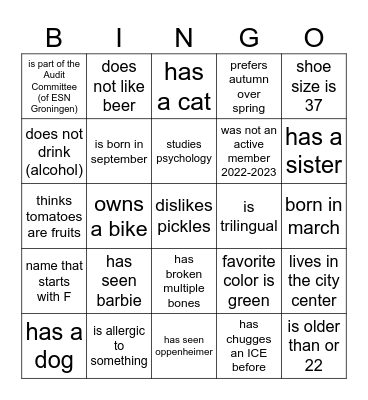 Active Member's Social Bingo Card