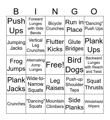 Talbott Springs Eagles Fitness Bingo! Bingo Card