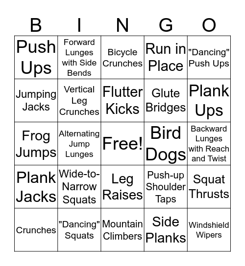 Talbott Springs Eagles Fitness Bingo! Bingo Card