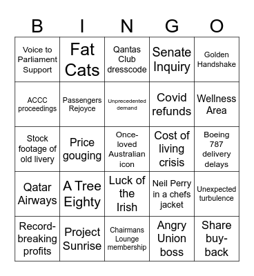 Qantas news bingo card Bingo Card