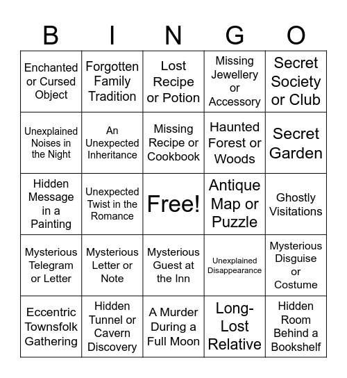 Cozy Mystery Bingo Card