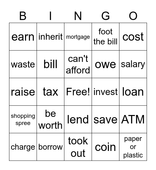 Spend or Save Bingo Card