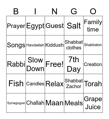 Shabbat Bingo Card