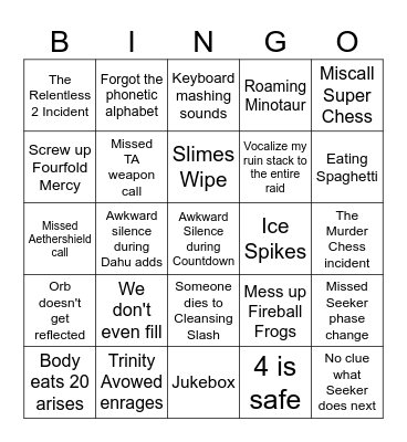 Greedy's First DRS Host Bingo Card