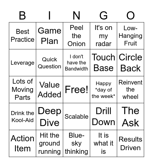 Corporate Jargon Bingo Card