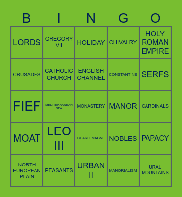 Middle Ages Vocab Bingo Card