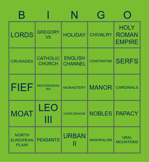 Middle Ages Vocab Bingo Card