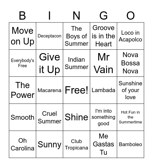 Summer Bingo Card