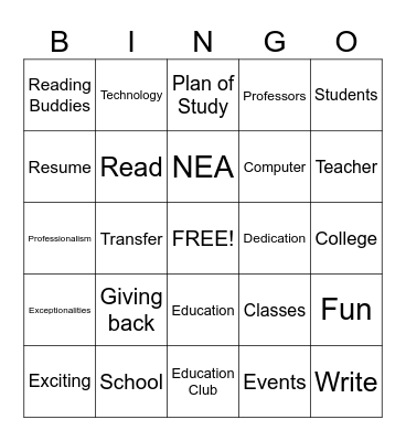 SEA Bingo Card