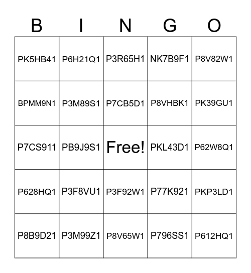 Alphanumeric Bingo! Bingo Card