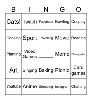 What you like to do Bingo Card