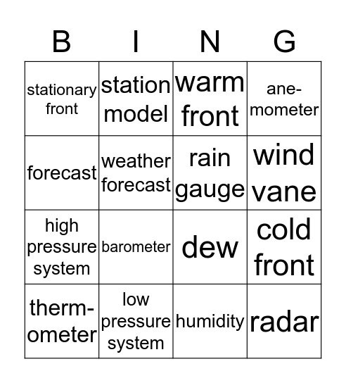 Weather BING Bingo Card