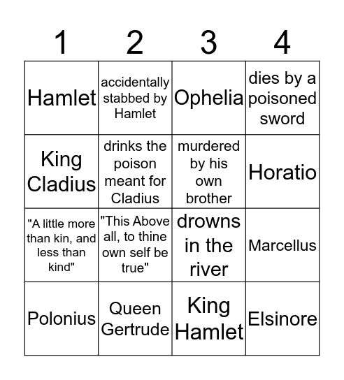 Hamlet Bingo Card