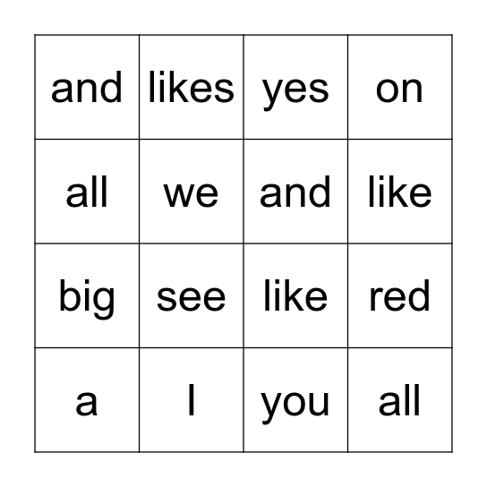 Emergent Reader 1-5 Bingo Card
