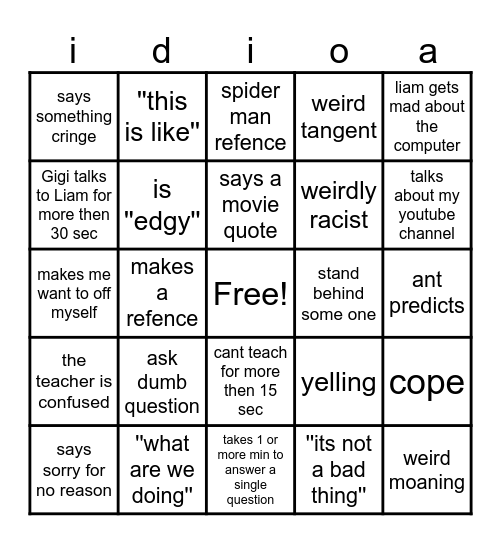 dumbass bingo Card