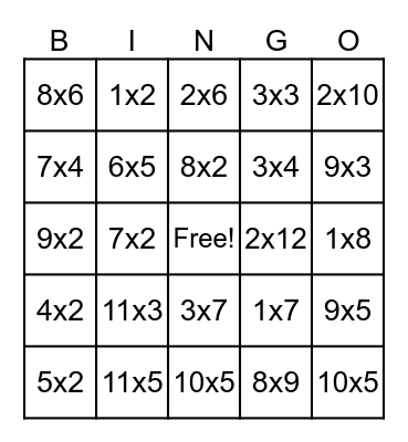 MULTIPLICATION! B I N G O! Bingo Card