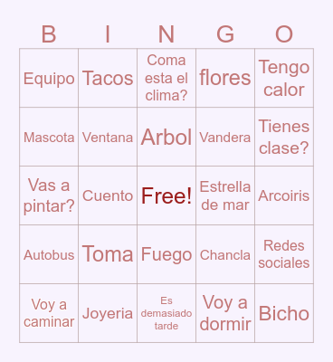 Spanish Bingo Card