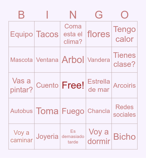 Spanish Bingo Card