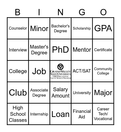 College and Career Bingo! Bingo Card