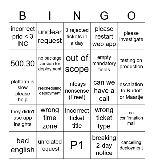 Ticketmaster Bingo Card