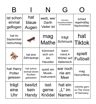 Kennenlern Bingo Card