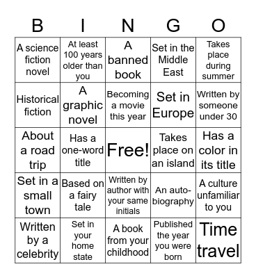 Bingo Book Challenge 2016 Bingo Card