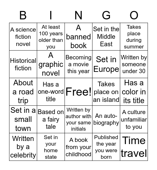 Bingo Book Challenge 2016 Bingo Card