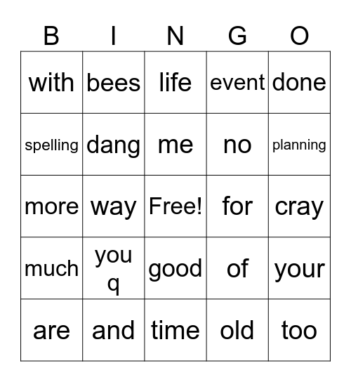 practice Bingo Card
