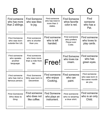 Find Someone Who Bingo Card