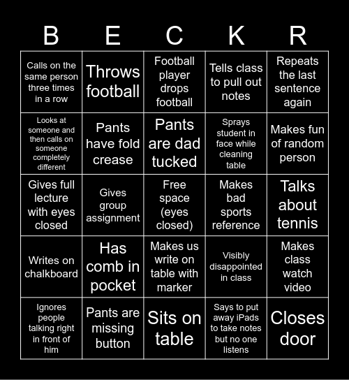 Becker Bingo Card