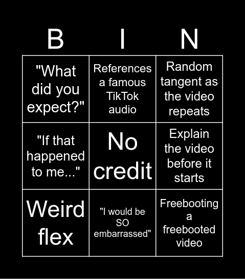 SSSniperwolf Bingo Card