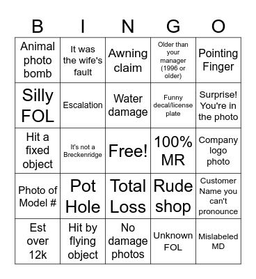 RV Bingo Card