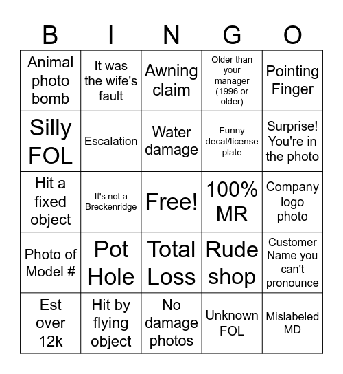 RV Bingo Card