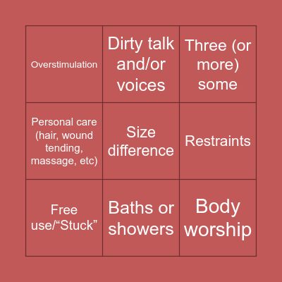 Kinktober Bingo Card