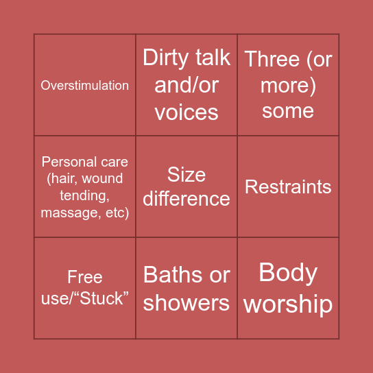 Kinktober Bingo Card