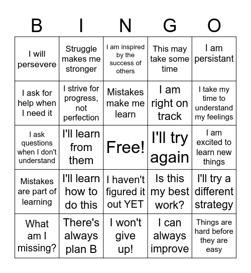 Growth Midset Bingo Card