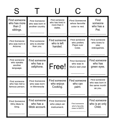 Find Someone Who Bingo Card