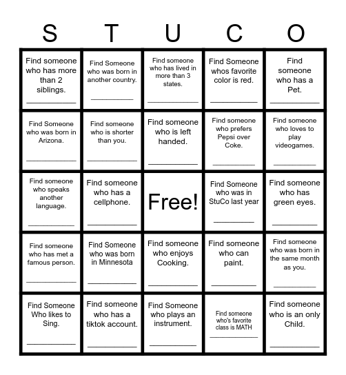 Find Someone Who Bingo Card