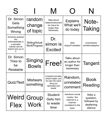 Dr. Simon Bingo Card