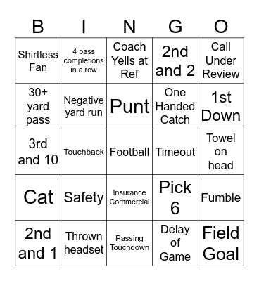 Football Bingo Card