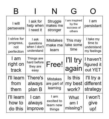 Growth Midset Bingo Card