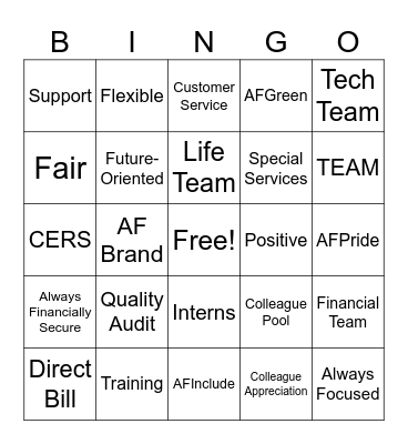 Special Services - Customer Appreciation Week Bingo Card