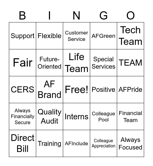 Special Services - Customer Appreciation Week Bingo Card