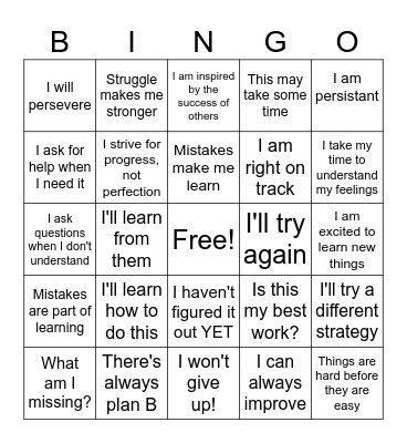 Growth Midset Bingo Card